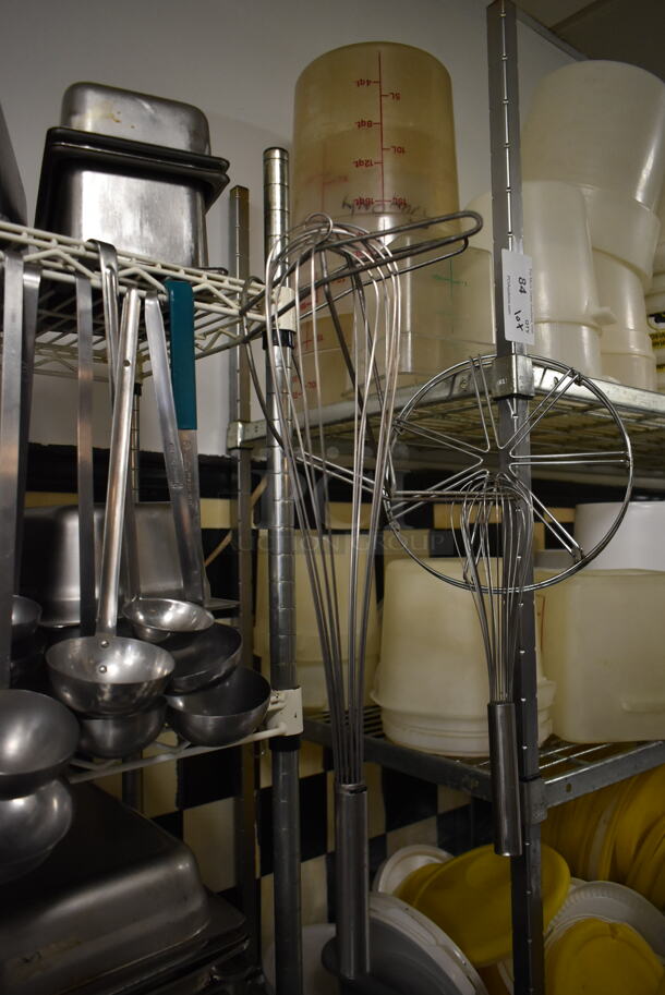 White and Chrome Finish 5 Tier Wire Shelving Unit w/ Contents Including Stainless Steel Drop In Bins. BUYER MUST REMOVE: BUYER MUST DISMANTLE. PCI CANNOT DISMANTLE FOR SHIPPING. PLEASE CONSIDER FREIGHT CHARGES. (kitchen) - Image 6 of 6