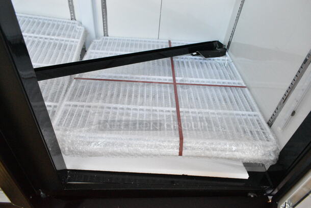 BRAND NEW SCRATCH AND DENT! 2024 Avantco 178GDC49HCB 53" Black Customizable Swing Glass Door Merchandiser Refrigerator with LED Lighting. See Pictures for Broken Glass on Door. 115 Volts, 1 Phase. Tested and Working! - Image 6 of 9