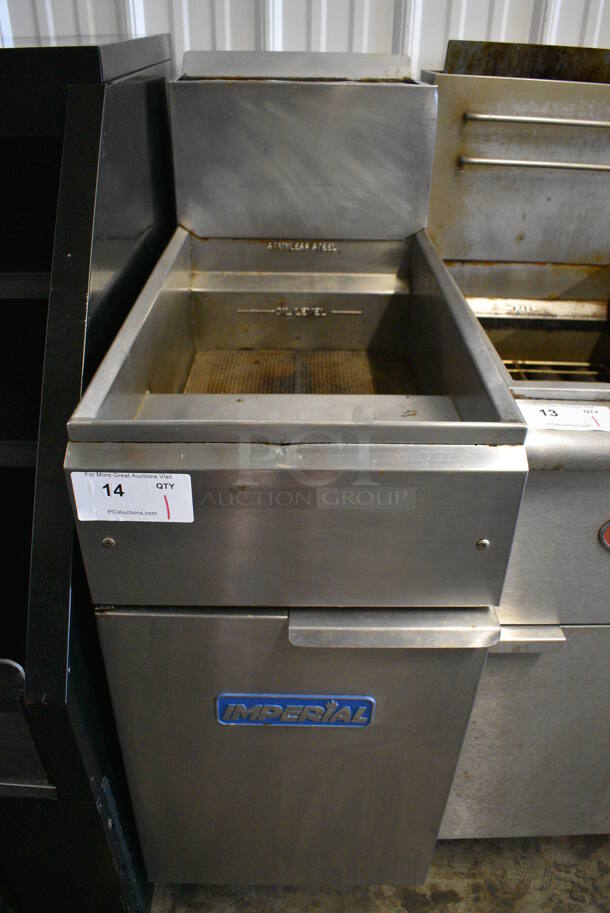Imperial Stainless Steel Commercial Floor Style Natural Gas Powered Deep Fat Fryer. 15.5x30x45.5
