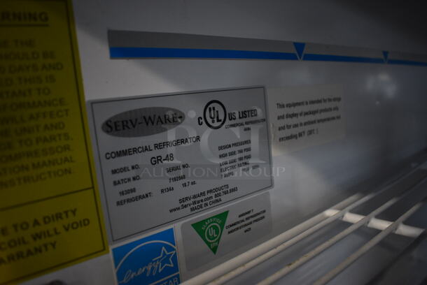 Serv-Ware GR-48 ENERGY STAR Metal Commercial 2 Door Reach In Cooler Merchandiser w/ Poly Coated Racks on Commercial Casters. 115 Volts, 1 Phase. 54x32x82. Tested and Working! - Image 3 of 5