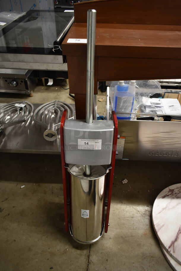 BRAND NEW SCRATCH AND DENT! Tre Spade F25000 30 lb. Manual Horizontal 2-Speed Red Enamel Steel Sausage Stuffer.  - Image 2 of 7