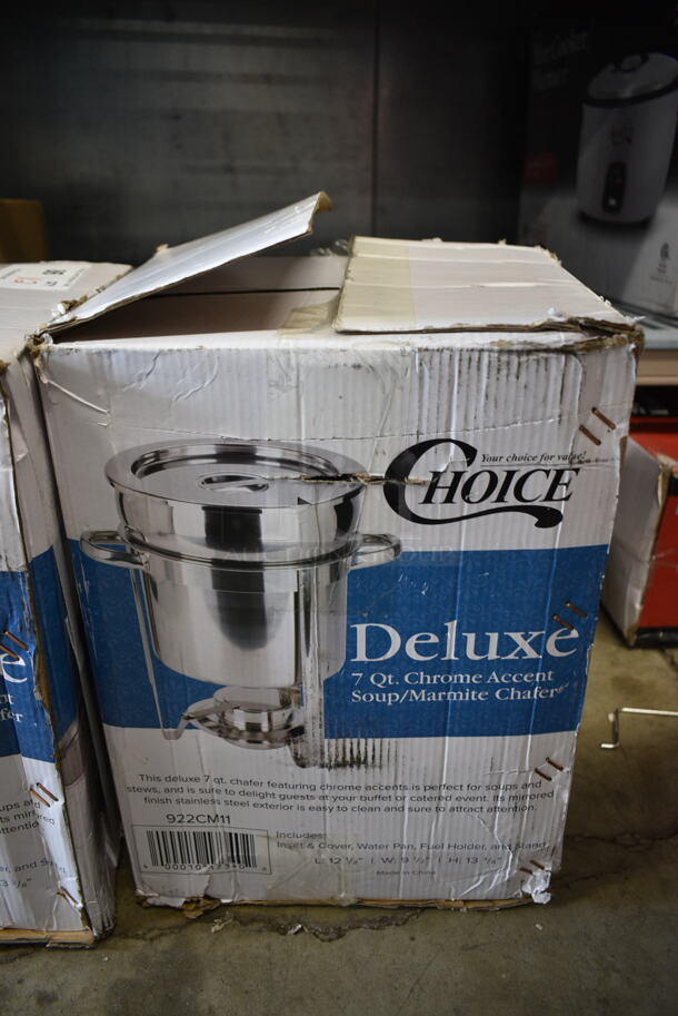 2 BRAND NEW SCRATCH AND DENT! Choice 922CM11 Deluxe 7 Qt. Chrome Accent Marmite Soup Chafer. 2 Times Your Bid!  - Image 3 of 6