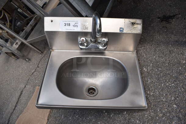 Eagle Stainless Steel Commercial Single Bay Wall Mount Sink w/ Faucet and Handles.