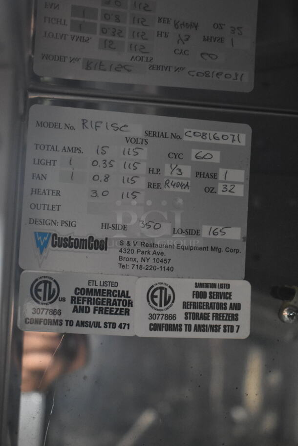 CustomCool RIFISC Stainless Steel Commercial Single Door Work Top Cooler on Commercial Casters. 115 Volts, 1 Phase. Tested and Working! - Image 6 of 7