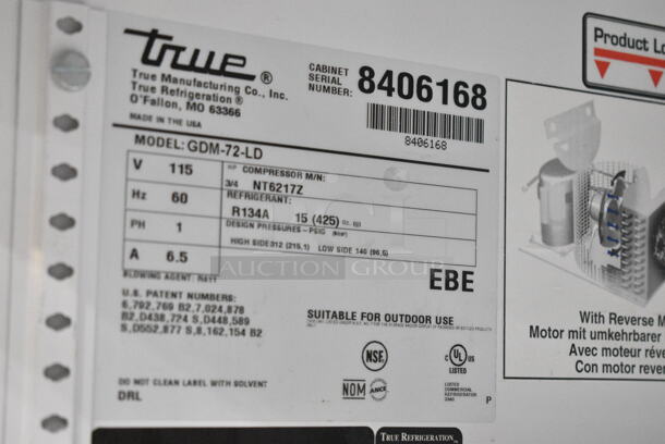 2015 True GDM-72-HC-LD Metal Commercial 3 Door Reach In Cooler Merchandiser w/ Poly Coated Racks on Commercial Casters. 115 Volts, 1 Phase. Tested and Working! - Image 6 of 6