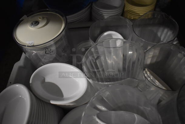 ALL ONE MONEY! Lot of 2 Gray Poly Bus Bins w/ Various Poly Pitchers, Bowls, Mugs and Plates - Image 5 of 5