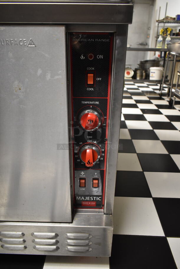 2 American Range MSD-2-GL Majestic Stainless Steel Commercial Natural Gas Powered Full Size Convection Ovens w/ View Through Door, Solid Door, Metal Oven Racks and Thermostatic Controls on Commercial Casters. 2 Times Your Bid! BUYER MUST REMOVE. Tested and Working! (kitchen #2) - Image 5 of 11