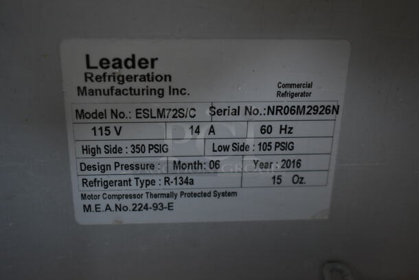 2016 Leader ESLM72S/C Stainless Steel Commercial Sandwich Salad Prep Table Bain Marie Mega Top on Commercial Casters. 115 Volts, 1 Phase. Cannot Test Due To Cut Power Cord - Image 6 of 10