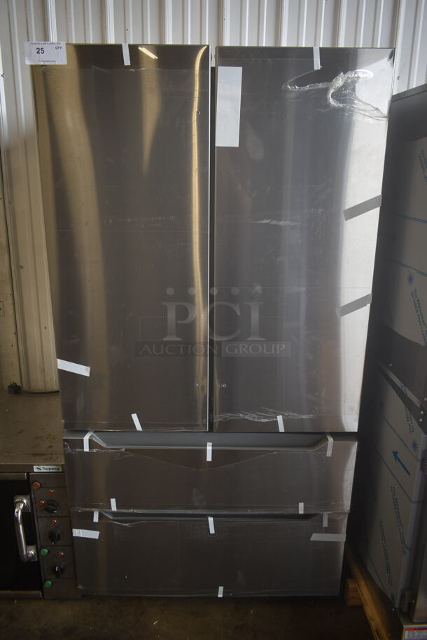 BRAND NEW SCRATCH AND DENT! KoolMore Stainless Steel French Style Cooler Freezer. Tested and Working! - Image 1 of 6