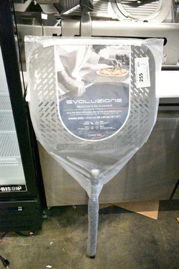 BRAND NEW SCRATCH AND DENT! GI Metal Evoluzione 18" Anodized Aluminum Square Perforated Pizza Peel with 23 1/2" Handle E-45RF/60 - Image 2 of 5