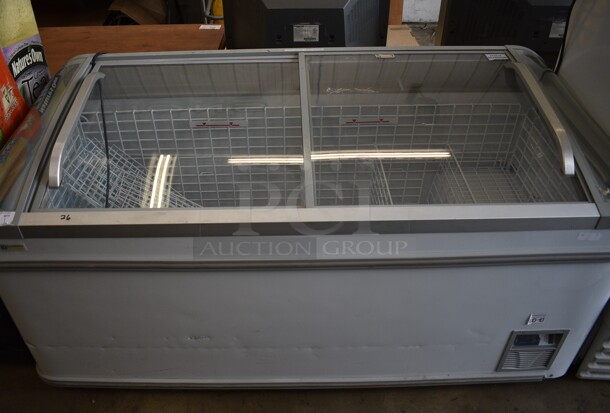 AHT Model HR-18H Metal Commercial Chest Freezer Merchandiser. 115 Volts, 1 Phase. 74x35x36. Tested and Working!