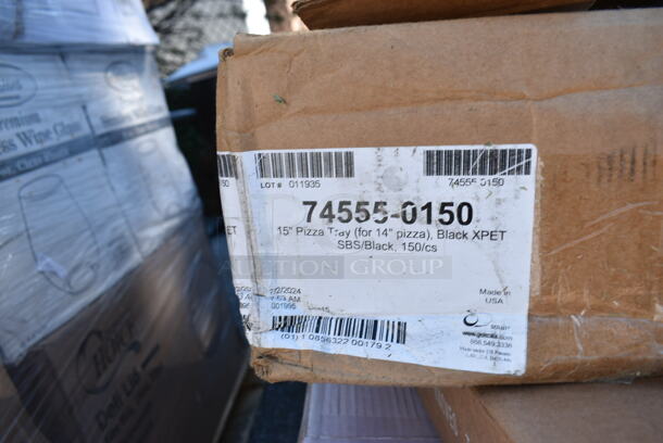 PALLET LOT of 20 BRAND NEW Boxes Including Dart 205HT1 White Foam Take Out Container with Perforated Hinged Lid 9" x 6" x 3", 130WHSPOONH Choice White Heavy Weight Plastic Teaspoon - 1000/Case, 50010C Choice 10 oz. Coffee Print Poly Paper Hot Cup - 1000/Case, Dart 20JL 20. Translucent Vented Lid - 1000/Case, 127P2C Choice Clear Plastic Souffle Cup / Portion Cup - 2 oz. - 2500/Case, 74555-0150 Solut 15" Take and Bake Coated Paperboard Black Oven Safe Pizza Tray - 150/Case, 394385S Noble Products White Powder-Free Disposable Latex Gloves for Foodservice - Small - 1000/Case, Carlisle 40008C14 Sparta 30" Blue Multi-Purpose Cleaning Brush - 5" Bristle Diameter, 3755GL444 GET GL-444 Curator 4" x 4" Square 26 oz. Clear Glass Storage Jar, 433NHT101 Choice 1/6 Standard Size White "Thank You" Standard-Duty Plastic T-Shirt Bag - 700/Case. 20 Times Your Bid!  - Image 7 of 12