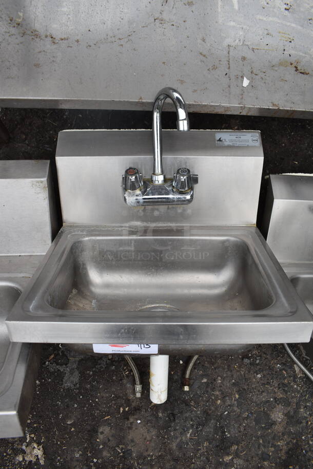 Stainless Steel Single Bay Wall Mount Sink w/ Faucet and Handles. 17x17x24