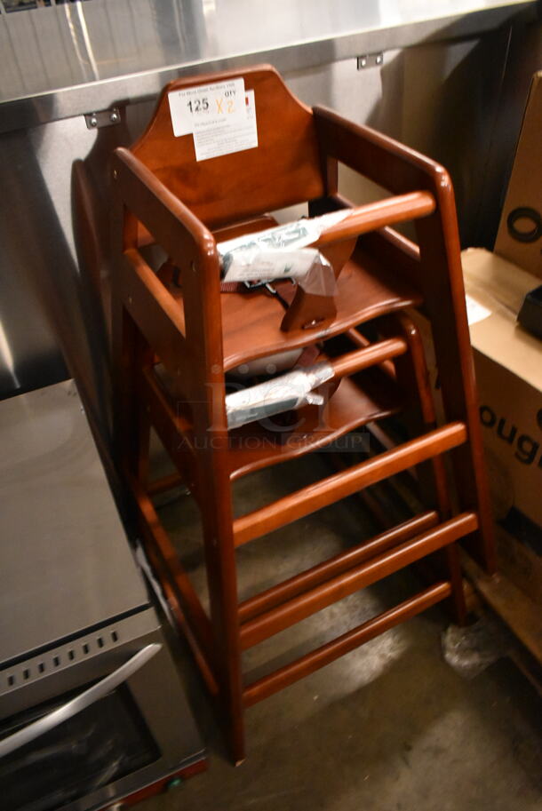 2 BRAND NEW SCRATCH AND DENT! Lancaster Table & Seating 164HIGHCMO Assembled Standard Height Wooden High Chair with Mahogany Finish. 2 Times Your Bid! - Image 3 of 7