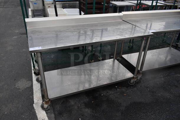 John Boos Stainless Steel Commercial Table w/ Under Shelf and Back Splash on Commercial Casters. - Image 1 of 5