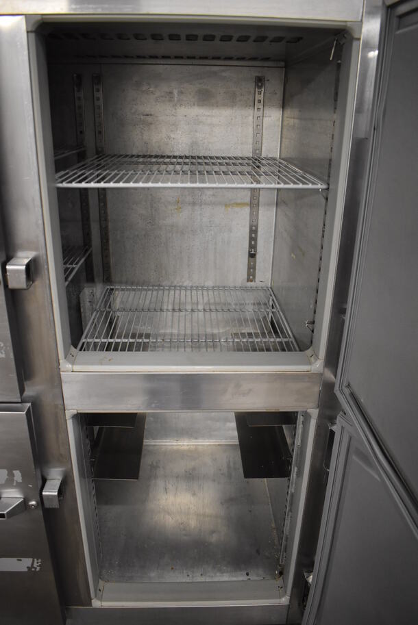 Victory Stainless Steel Commercial 4 Half Size Door Reach In Cooler w/ Poly Coated Racks on Commercial Casters. 52x36x84. Tested and Powers On But Does Not Get Cold - Image 5 of 8