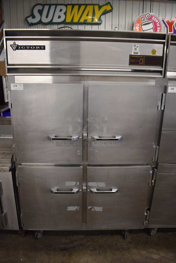Victory Stainless Steel Commercial 4 Half Size Door Reach In Cooler w/ Poly Coated Racks on Commercial Casters. 52x36x84. Tested and Powers On But Does Not Get Cold - Image 8 of 8