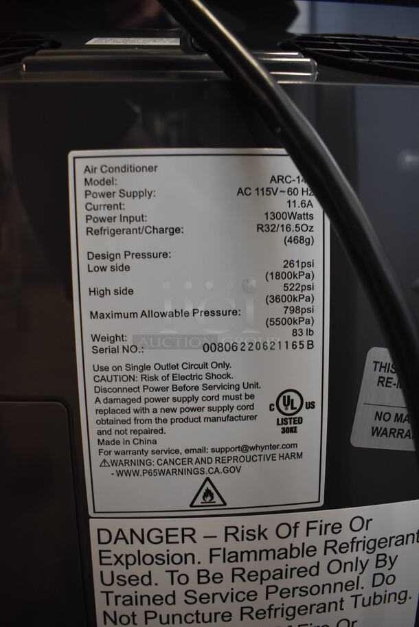 BRAND NEW SCRATCH AND DENT! Whynter ARC-14S Metal Portable Air Conditioner on Casters. 115 Volts, 1 Phase. 19x11x36. Tested and Working! - Image 6 of 9