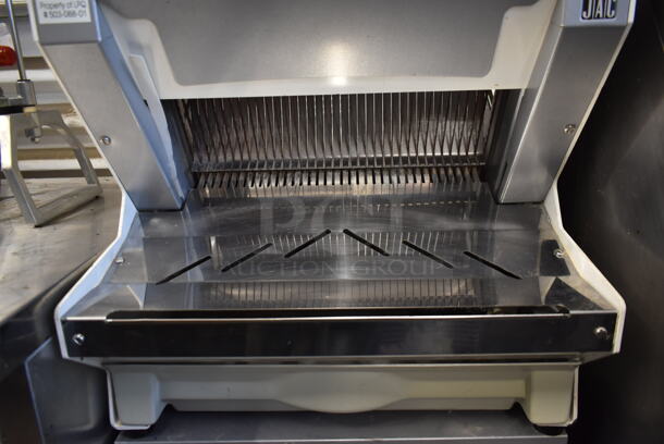 2014 JAC MRL 450/12 Stainless Steel Commercial Countertop Bread Loaf Slicer w/ Under Shelves on Commercial Casters. 110 Volts, 1 Phase. Tested and Working! - Image 5 of 9