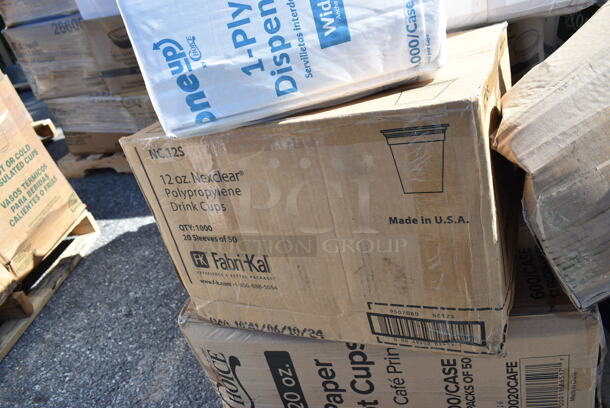 PALLET LOT of 22 BRAND NEW Boxes Including 50020CAFE Choice 20 oz. Café Print Poly Paper Hot Cup - 600/Case, NC12S Fabri-Kal NC12S Nexclear 12 / 14 oz. Clear Customizable Squat Plastic Cup - 1000/Case, 966UPWIDEB1-500 OneUp by Choice White 1-Ply Wide Interfold 6 1/2" x 8 1/2" Dispenser Napkin - 6000/Case, 346WKFSNSPM Medium Weight Wrapped Plastic Cutlery Pack with Napkin and Salt / Pepper, 130WBKFORKH Choice Black Heavy Weight Wrapped Plastic Fork - 1000/Case, 129MCS24B Choice 24 oz. Black Rectangular Microwavable Heavy Weight Container with Lid 8" x 5 1/4" x 2" - 150/Case, 347DC7 Choice 7 oz. Clear Plastic 1-Piece Dessert Cup - 200/Case, 128HD8BULK Choice Heavy Duty 8 oz. Microwavable Translucent Plastic Deli Container - 480/Case, 795PTOWHT1 Choice White Microwavable Folded Paper #1 Take-Out Container 4 3/8" x 3 1/2" x 2 1/2" - 450/Case, 129MCS323CW Choice 36 oz. White 9 3/4" x 7 1/4" x 2" 3-Compartment Rectangular Microwavable Heavy Weight Container with Lid - 150/Case, 129MCS24B Choice 24 oz. Black Rectangular Microwavable Heavy Weight Container with Lid 8" x 5 1/4" x 2" - 150/Case. 22 Times Your Bid!  - Image 5 of 12