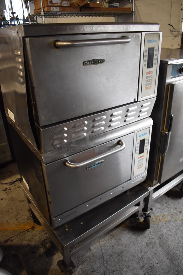 2 Turbochef NGC Stainless Steel Commercial Countertop Electric Powered Rapid Cook Oven on Equipment Stand w/ Commercial Casters. 208/240 Volts, 1 Phase. 30x30x59. 2 Times Your Bid!