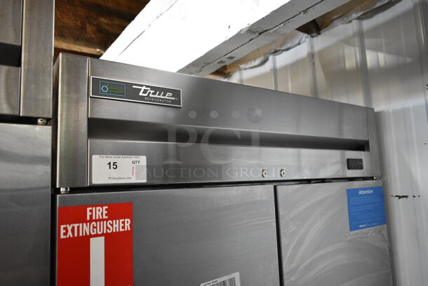 2017 True T-35-HC Stainless Steel Commercial 2 Door Reach In Cooler w/ Poly Coated Racks and Commercial Casters. 115 Volts, 1 Phase. Tested and Working! - Image 2 of 9