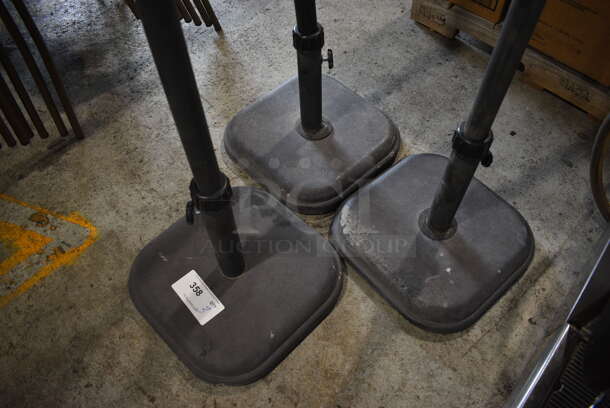 3 Black Floor Style Patio Umbrella Stands. 14x14x47, 14x14x54. 3 Times Your Bid! - Image 3 of 4