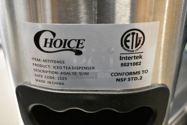 2 BRAND NEW SCRATCH AND DENT! Choice 407ITD4GS 4 Gallon Slim Iced Tea Dispenser. 2 Times Your Bid!  - Image 8 of 8