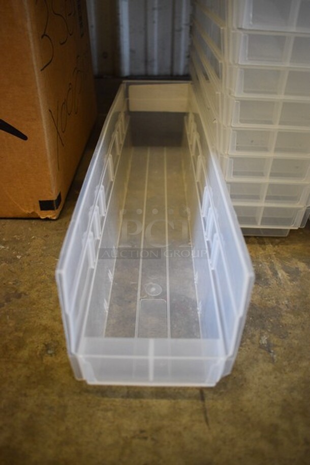 21 BRAND NEW! Clear Poly Bins. 4x18x4. 21 Times Your Bid! - Image 2 of 2