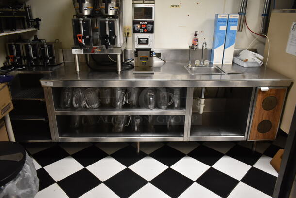 Stainless Steel Commercial Table w/ Sink Bay, Faucet, Handles, Back Splash and Under Shelf. BUYER MUST REMOVE. (ice room) - Item #1074919