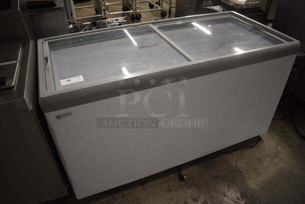Excellence Model HB-17HCD Metal Floor Style Dual Temp Chest Cooler Freezer Merchandiser w/ 2 Sliding Lids on Commercial Casters. 115 Volts, 1 Phase. 59x27x33.5. Tested and Working! - Image 1 of 5