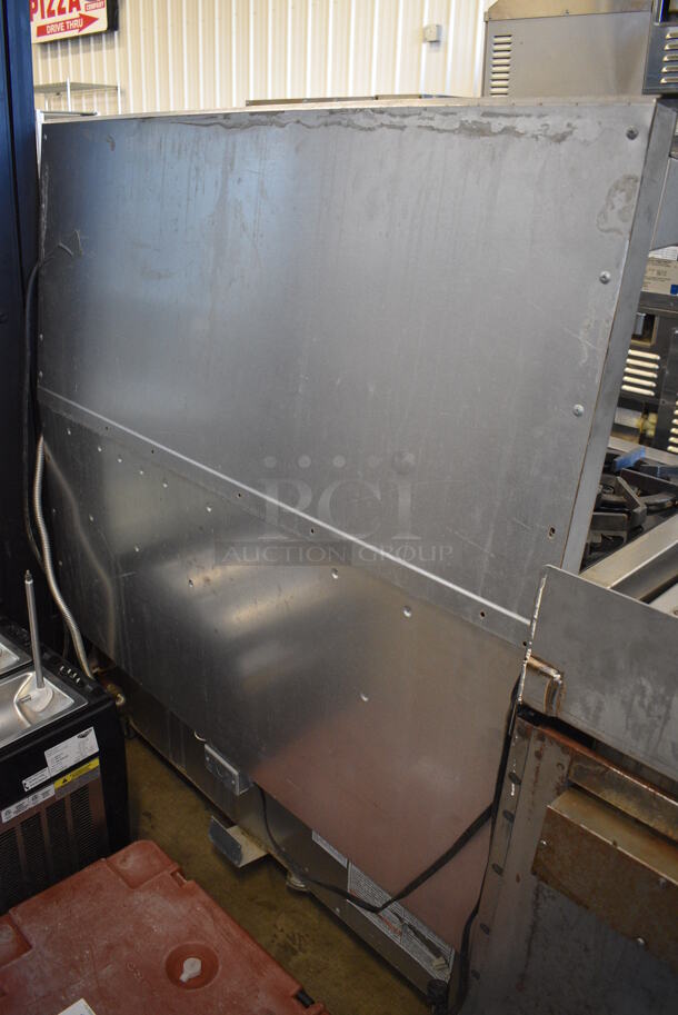 Wolf Stainless Steel Commercial Natural Gas Powered 4 Burner Range w/ Flat Top, Charbroiler, Convection Oven, Warmer, Over Shelf and Back Splash. 48x28x57 - Image 10 of 11