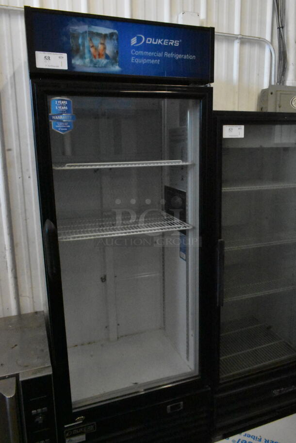 Metal Commercial Single Door Reach In Cooler Merchandiser w/ Poly Coated Racks. 115 Volts, 1 Phase. Tested and Working!