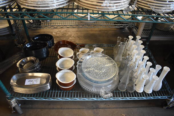 ALL ONE MONEY! Tier Lot of Various Items Including Metal Dishes, Ceramic Bowls and Vases