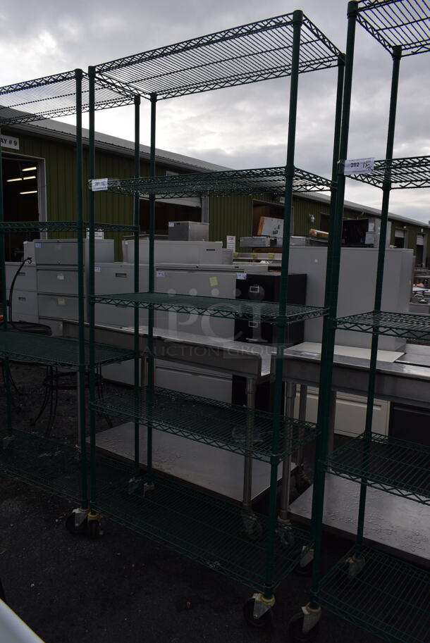 Green Finish 5 Tier Wire Shelving Unit on Commercial Casters. BUYER MUST DISMANTLE. PCI CANNOT DISMANTLE FOR SHIPPING. PLEASE CONSIDER FREIGHT CHARGES. - Image 2 of 2