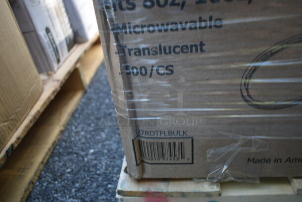 PALLET LOT of 31 BRAND NEW Boxes Including 966UPWIDEKFT-500 OneUp by Choice Kraft 2-Ply Wide Interfold 6 1/2" x 8 1/2" Dispenser Napkin - 6000/Case, 127SB32COMBO Choice 32 oz. Clear Plastic Salad Bowl with Lid - 150/Case, 347TCL9 Choice 9 oz. Clear Disposable Plastic Tumbler - 500/Case, 130BKFKSH Choice Black Heavy Weight Wrapped Plastic Cutlery Pack - 500/Case, 347SLWG8 Visions 8 oz. Heavy Weight Clear Plastic Stemless Wine Glass - 64/Case, 127RDTFLBULK Choice Microwavable Translucent Customizable Recessed Fit Deli Lid - 500/Case, 500LFLAT32 Choice Clear Plastic Flat Lid with Straw Slot - 32 oz. - 500/Case, 5014046XXH Lavex Pro 45 Gallon 3 Mil 40" x 46" Low Density Heavy-Duty Industrial Contractor Black Trash Bag / Can Liner - 50/Case, 394325M Noble NexGen Powder-Free Disposable Blue Hybrid 3 Mil Thick Gloves - Medium - 1000/Case, 500TO993C3 Choice 9" x 9" x 3" Microwaveable 3-Compartment Black / Clear Plastic Hinged Container - 100/Case, 395OP EcoChoice Compostable Sugarcane / Bagasse 10" x 12 1/2" Oval Platter - 500/Case, 500CFT White Premium C-Fold Towel - 2200/Case, 128HD16COMBO Choice Heavy Duty 16 oz. Microwavable Translucent Plastic Deli Container and Lid Combo Pack - 240/Case, 2 Box 760PCC07W Choice 7 oz. White Poly Paper Cold Cup - 2000/Case, 128HD8COMBO Choice Heavy Duty 8 oz. Microwavable Translucent Plastic Deli Container and Lid Combo Pack - 240/Case, 128HD16COMBO ChoiceHD 16 oz. Microwavable Translucent Plastic Deli Container and Lid Combo Pack - 240/Case, 500LDOMEW Choice 9 oz., 12 oz., 16 oz., 20 oz., 24 oz. Clear PET Dome Lid with 2" Hole - 1000/Case, 500TW7 Choice 7 oz. Translucent Thin Wall Plastic Cold Cup - 2500/Case. 31 Times Your Bid!  - Image 8 of 12
