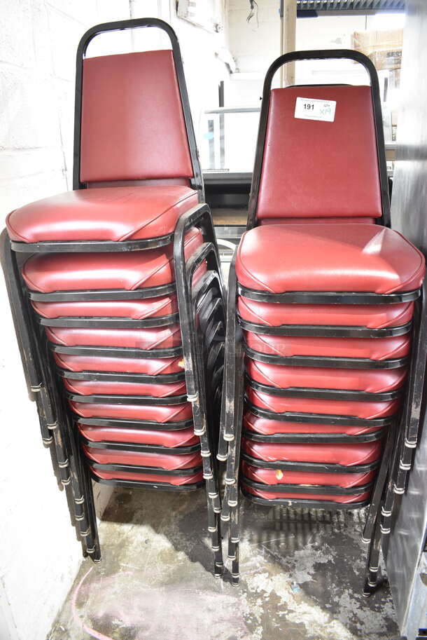 19 Black Metal Dining Height Stackable Banquet Chairs w/ Red Cushions. 19 Times Your Bid! - Image 2 of 7