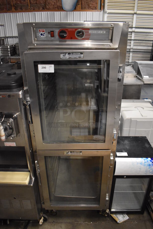 Metro C5 Stainless Steel Commercial 2 Half Size Reach In Warming Cabinet Merchandiser on Commercial Casters. 28x31x74. Tested and Working!