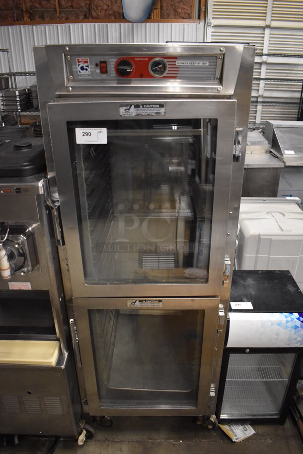 Metro C5 Stainless Steel Commercial 2 Half Size Reach In Warming Cabinet Merchandiser on Commercial Casters. 28x31x74. Tested and Working! - Image 1 of 6
