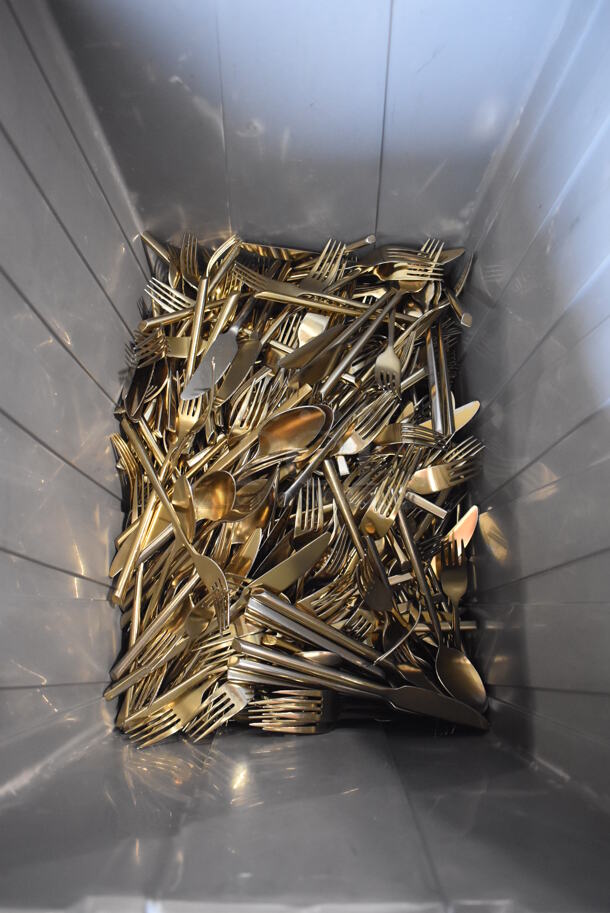 PALLET LOT of Various Gray Poly Bins of Various Silverware Including Forks and Spoons - Image 5 of 9