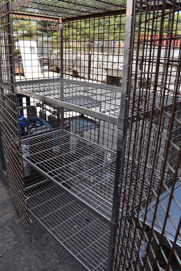 Chrome Finish 4 Tier Wire Shelving Unit w/ Liquor Cage on Commercial Casters. BUYER MUST DISMANTLE. PCI CANNOT DISMANTLE FOR SHIPPING. PLEASE CONSIDER FREIGHT CHARGES.  - Image 3 of 4