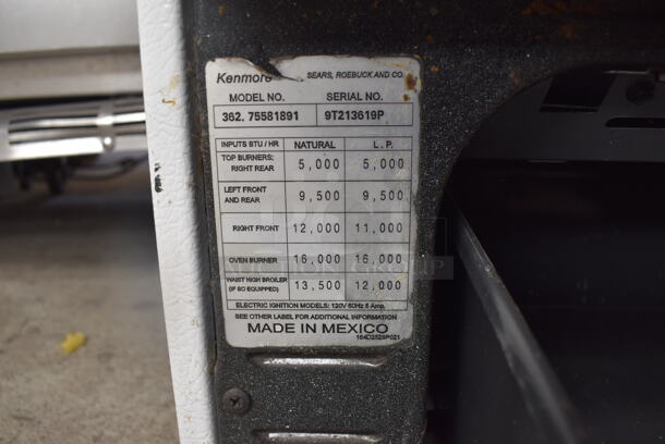 Kenmore 362.75581891 Metal Natural Gas Powered 4 Burner Range w/ Oven. 30x27x47 - Image 8 of 9