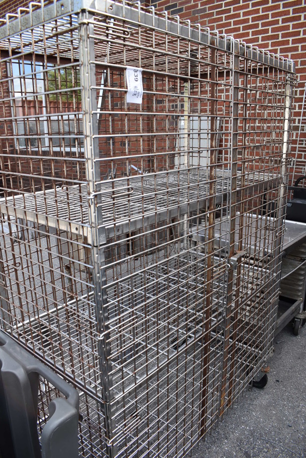 Chrome Finish 4 Tier Wire Shelving Unit w/ Liquor Cage on Commercial Casters. BUYER MUST DISMANTLE. PCI CANNOT DISMANTLE FOR SHIPPING. PLEASE CONSIDER FREIGHT CHARGES.  - Image 4 of 4