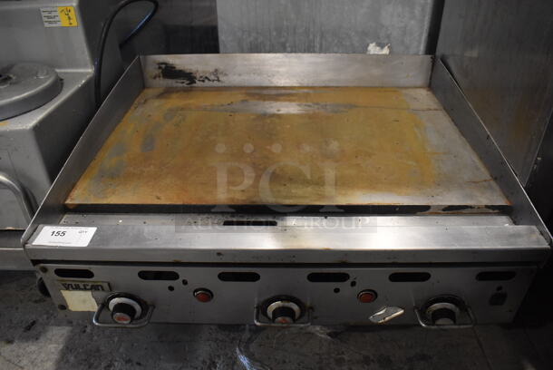 Vulcan Stainless Steel Commercial Countertop Natural Gas Powered Flat Top Griddle w/ Thermostatic Controls. 36x32x16