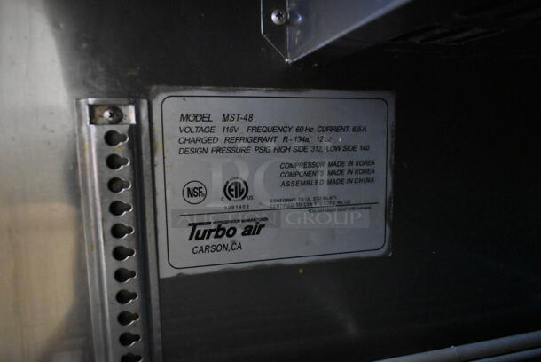 Turbo Air MST-48 Stainless Steel Commercial Sandwich Salad Prep Table Bain Marie Mega Top on Commercial Casters. 115 Volts, 1 Phase. Tested and Working! - Image 5 of 6