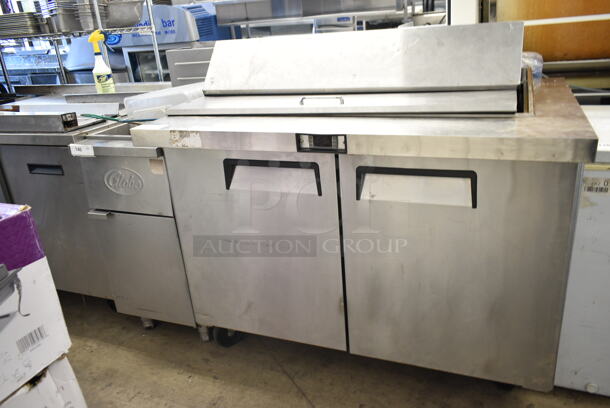 Bison BST-48-18 Stainless Steel Commercial Sandwich Salad Prep Table Bain Marie Mega Top on Commercial Casters. Does Not Come w/ Contents. 115 Volts, 1 Phase. Tested and Working! - Image 1 of 5