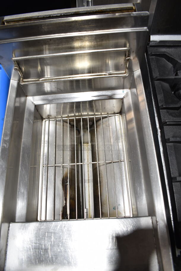 Frymaster GF14SD Stainless Steel Commercial Floor Style Natural Gas Powered Deep Fat Fryer w/ 2 Metal Fry Baskets. 105,000 BTU.  - Image 3 of 5