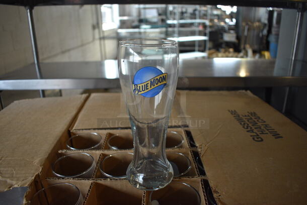 36 BRAND NEW IN BOX! Blue Moon Pilsner Beverage Glasses. 3x3x8. 36 Times Your Bid!