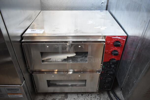 BRAND NEW SCRATCH AND DENT! 2023 Crosson CPO-320 Stainless Steel Commercial Countertop Electric Powered 2 Deck Pizza Oven w/ Broken Cooking Stones. 120 Volts, 1 Phase. 