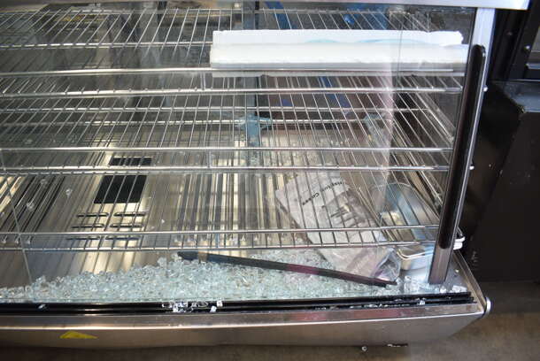BRAND NEW SCRATCH AND DENT! ServIt 423HDM48SA Stainless Steel Commercial 48" Self / Full Service 3 Shelf Countertop Heated Display Case with Sliding Doors. See Pictures For Broken Glass. 120 Volts, 1 Phase. Tested and Working! - Image 5 of 7